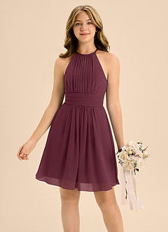 Azazie Bonnie Junior Cabernet A-Line Pleated Chiffon Dress image3