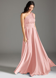 Azazie Charlize Jurken voor bruidsmeisjes Jurk van Stretch Satijn met A-lijn One-shoulder Poederroze image3