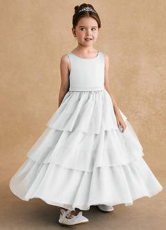 Azazie Megallie Flower Girl Dresses Diamond White A-Line Bow Tulle Dress image3