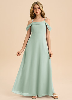Azazie Anselie Junior Agave A-Line Off the Shoulder Chiffon Dress image1