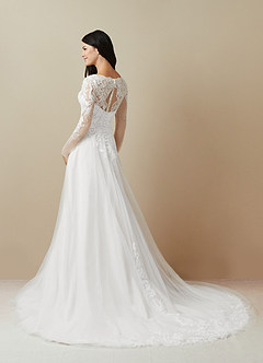 Azazie Essy Wedding Dresses Diamond White A-Line V-Neck Sequins Tulle Dress image4