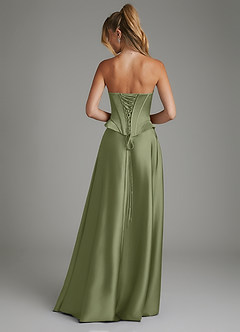 Azazie Amina Bridesmaid Dresses Garden Sage A-Line Corset Stretch Satin Dress image2