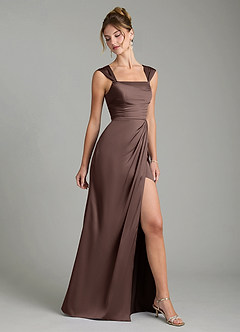 Azazie Filippa Bridesmaid Dresses Ganache A-Line Pleated Stretch Satin Dress image5