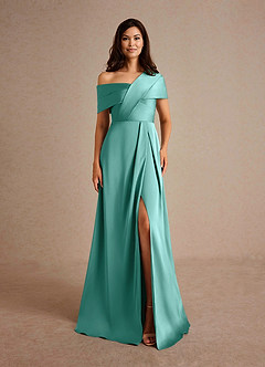 Azazie Milton Mother of the Bride Dresses Aqua A-Line Pleated Stretch Satin Dress image7