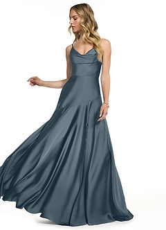 Azazie Kayla Vestidos de damas de honor Vestido de Crepúsculo de Satén Elástico de Corte Recto con Corte Lateral image3