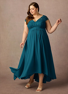 Azazie Irmeli Mère de la mariée Robes Robe Trapèze en Mousseline de soie Dentelle Bleu Encre image9