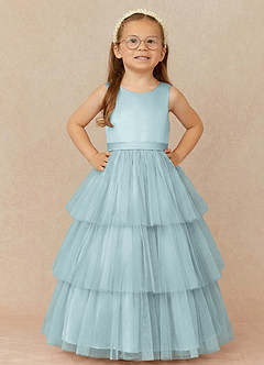 Azazie Margie Flower Girl Dresses Mist A-Line Bow Tulle Dress image2