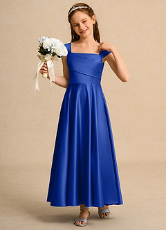 Azazie Bundle Girls Formal Flower Girl Dresses Royal Blue A-Line Pleated Matte Satin Dress image4