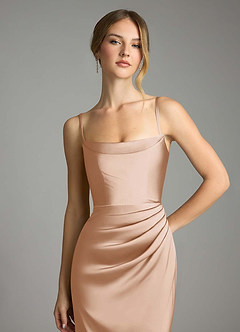 Azazie Leonis Bridesmaid Dresses English Rose Mermaid Pleated Stretch Satin Convertible Dress image3
