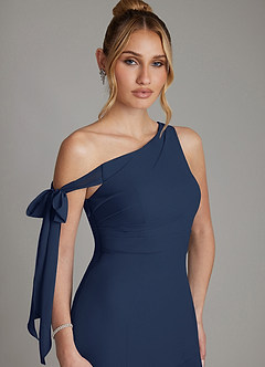 Azazie Aylin Final Sale Dark Navy Sheath Off the Shoulder Chiffon Dress image4