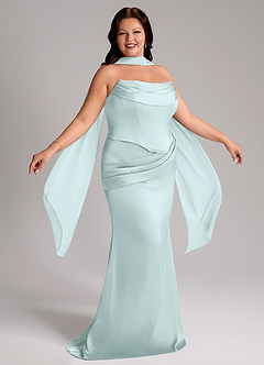 Azazie Sorrel Robes de demoiselle d'honneur Robe Sirène Convertible en Satin extensible Sans bretelle Verre De Mer image9