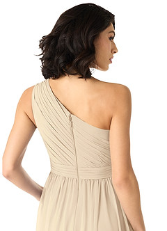 Azazie Mathilda Bridesmaid Dresses Champagne A-Line One Shoulder Chiffon Dress image5