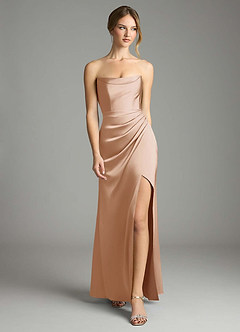 Azazie Leonis Bridesmaid Dresses English Rose Mermaid Pleated Stretch Satin Convertible Dress image5