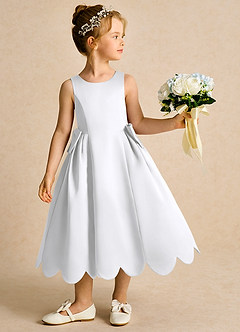 Azazie Macaroon Flower Girl Dresses White Ball-Gown Bow Matte Satin Dress image2