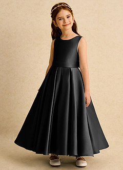 Azazie Mapel Blumenmädchenkleider Ballkleid Plissee Matte Satin Kleid Schwarz image3