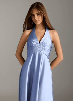 Azazie Tessie Bridesmaid Dresses Ice A-Line Pleated Stretch Satin Dress image6