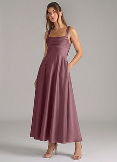 Azazie Shaude Robes de demoiselle d'honneur Robe Trapèze en Satin extensible Plissé Améthyste image5