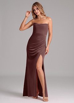 Azazie Leonis Bridesmaid Dresses Espresso Mermaid Strapless Velvet Dress image5