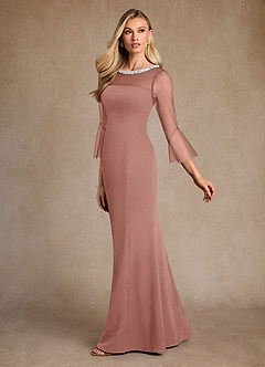 Azazie Bellevie 신부의 어머니 드레스 쉬스 구슬 스트레치 크레이프 플로어 길이 드레스 image5