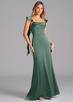 Azazie Adi Brautjungfernkleider A-Linie Plissee Stretch-Satin Kleid Eukalyptus image5