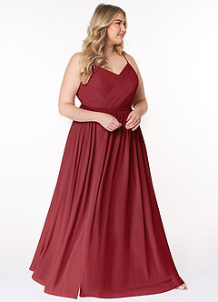 Azazie Cora Bridesmaid Dresses Pomegranate A-Line Pleated Chiffon Dress image9
