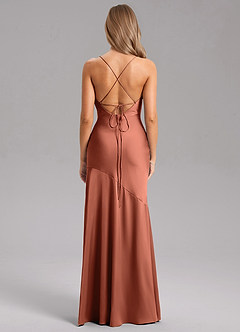 Azazie Grata Bridesmaid Dresses Clay Sheath Side Slit Stretch Satin Dress image2