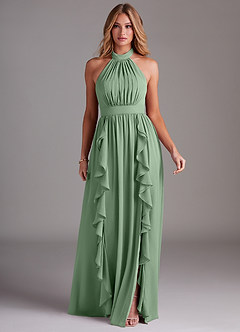 Azazie Avary Bridesmaid Dresses Matcha A-Line Pleated Chiffon Dress image3