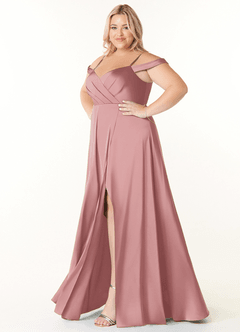 Azazie Ocean Vestidos de damas de honor Vestido de Rosa Polvorienta de Satén Elástico de Corte en A con Cuello en V Plisado image10