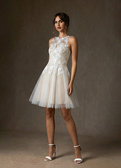 Azazie Melrose Hochzeitskleider A-Linie Herzausschnitt Spitze Kleid Diamantweiß Champagner image5