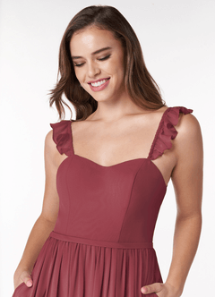 Azazie Metz Jurken voor bruidsmeisjes Jurk van Chiffon met A-Lijn Pailletten Zoethart Merlot image5