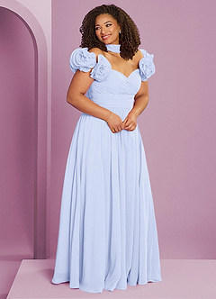 Barbie ♥ Azazie Robes de demoiselle d'honneur Robe Trapèze Convertible en Mousseline de soie Épaule décolletée Lavande image12
