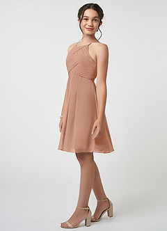 Azazie Ginny Junior A-Linie Plissee Chiffon Kleid Champagner Rosa image3