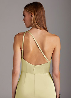 Azazie Mika Final Sale Lemon Sorbet Sheath One Shoulder Stretch Satin Dress image5