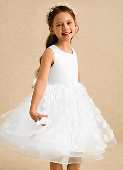 Azazie Billie Flower Girl Dresses Ivory Ball-Gown Pleated Matte Satin Dress image4