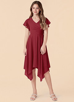 Azazie Janeaurelia Junior Pomegranate A-Line Pleated Chiffon Dress image4