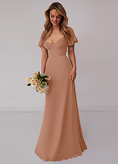 Barbie ♥ Azazie Jurken voor bruidsmeisjes Jurk van Chiffon met A-Lijn Geplooid Champagne Roos image6