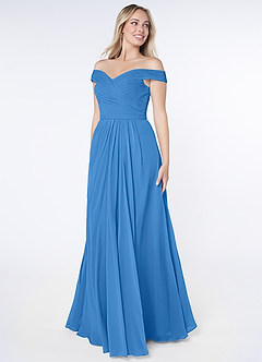 Azazie Audrianna Bridesmaid Dresses Blue Jay A-Line Off-The-Shoulder Gathered Chiffon Convertible Dress image6