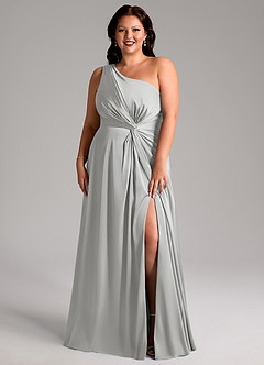 Azazie Brooke Brautjungfernkleider A-Linie One-Shoulder Stretch-Satin Kleid Silber image8