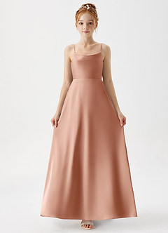 Azazie Shale Junior Rose Gold A-Line Stretch Satin Dress image5