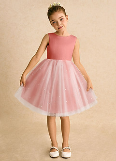 Azazie Esme Flower Girl Dresses Salmon Pink Ball-Gown Bow Tulle Dress image6