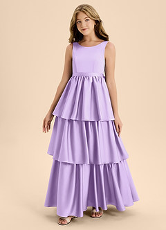 Azazie Meadowyn Junior Lilac A-Line Bow Stretch Satin Dress image4