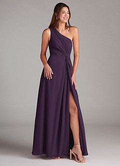 Azazie Brooke Bridesmaid Dresses Plum A-Line One Shoulder Chiffon Dress image4