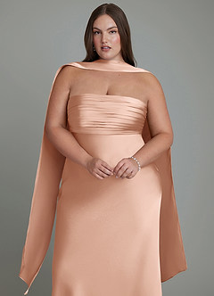 Azazie Saylor Vestidos de damas de honor Vestido Oro Rosa de Satén Elástico de Corte Sirena con Palabra de honor image18