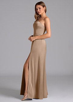 Azazie Trina Bridesmaid Dresses Taupe A-Line One Shoulder Stretch Satin Dress image5