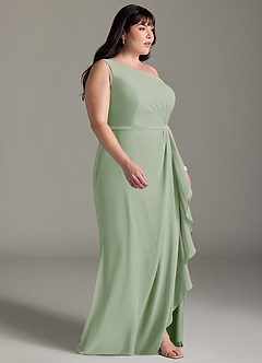 Azazie Liza Vestidos de damas de honor Vestido de Salvia Polvorienta de Gasa de Corte Sirena con Hombro unilateral image9