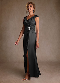 Azazie Santa Monica Mother of the Bride Dresses Black A-Line Lace Dress image4
