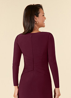 Azazie Natalya At-home Try On Dresses Cabernet A-Line Pleated Luxe Knit Dress image6