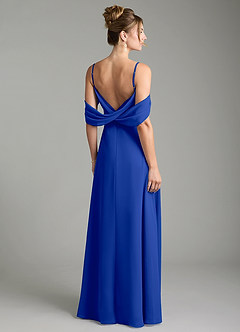 Azazie Mercedes Bridesmaid Dresses Royal Blue A-Line Off the Shoulder Chiffon Dress image2