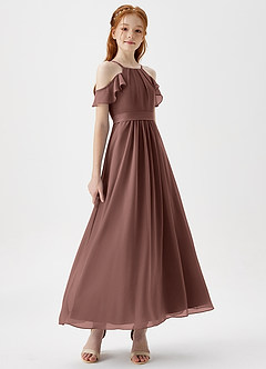 Azazie Chaya Junior Espresso A-Line Off the Shoulder Chiffon Dress image6