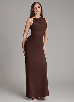 Azazie Charice Bridesmaid Dresses Ganache Sheath Pleated Chiffon Dress image4